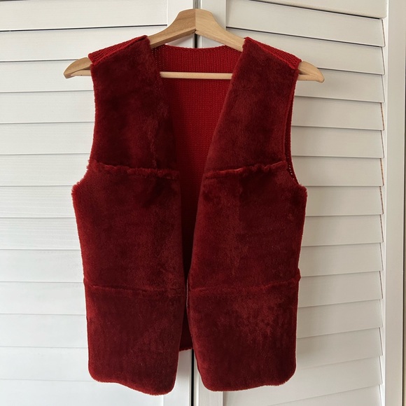 LUXE Brunello Cucinelli Shearling/Cashmere Cherry Red Vest Small Womens Suede - Picture 10 of 13